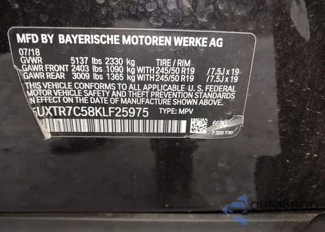 2019 BMW X3 Sdrive30I from USA, damaged, VIN 5UXTR7C58KLF25975